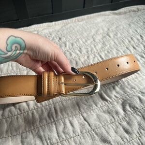 Classic Tan Leather Belt with Gold Buckle